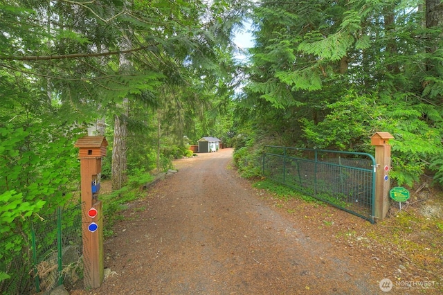 1510 E Benson Lake Dr, Grapeview, WA 98546 - view of dirt / gravel driveway with a gate