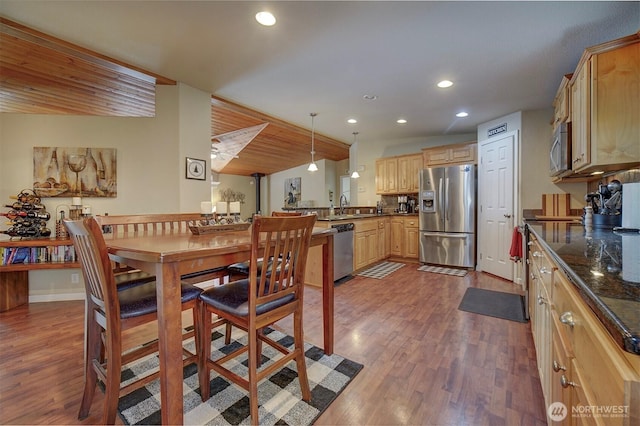 1510 E Benson Lake Dr, Grapeview, WA 98546 - dining space with wood finished floors and recessed lighting