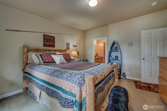 1510 E Benson Lake Dr, Grapeview, WA 98546 - carpeted bedroom with baseboards and ensuite bath