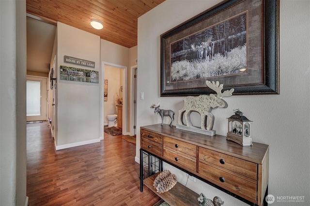 1510 E Benson Lake Dr, Grapeview, WA 98546 - hall with wood finished floors, baseboards, and wood ceiling