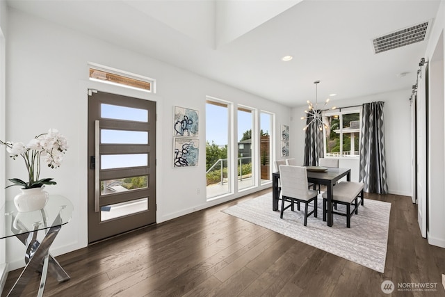 6720 Soundview Dr NE, Tacoma, WA 98422 - dining space featuring a chandelier, dark wood-style flooring, and recessed lighting