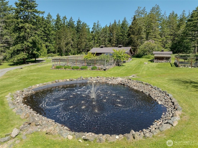 481 Grimes Riker Ln, Lopez Island, WA 98261 - view of grassy yard with a garden pond