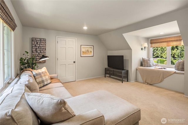 25819 NE 9th St, Sammamish, WA 98074 - living area with light colored carpet, recessed lighting, and vaulted ceiling