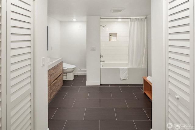 10762 Exeter Ave NE, Seattle, WA 98125 - full bathroom with vanity, toilet, tile patterned flooring, and shower / bath combo