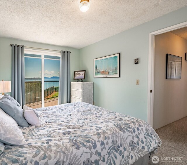 5691 Nakat Way, Blaine, WA 98230 - bedroom with carpet flooring, access to exterior, and a textured ceiling