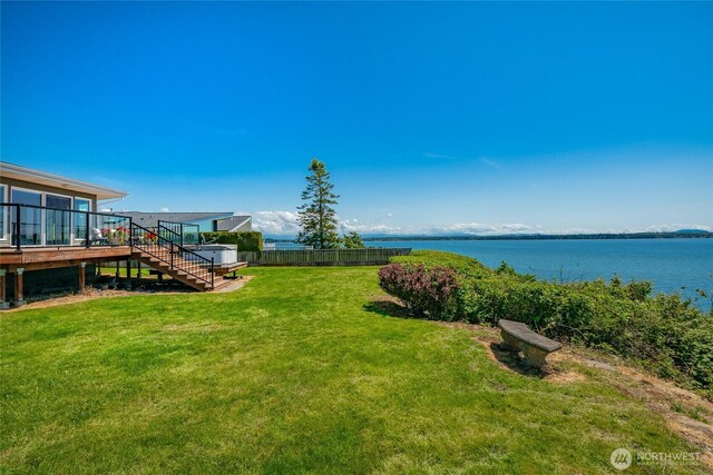 5691 Nakat Way, Blaine, WA 98230 - view of yard featuring stairs and a deck with water view