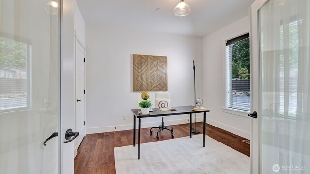 25625 SE Olympic Ln, Black Diamond, WA 98010 - office area featuring dark wood-style floors and baseboards