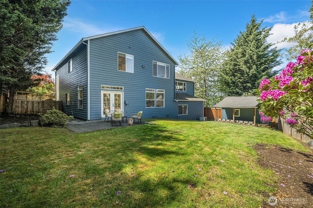 20347 86th Pl NE, Bothell, WA 98011 - back of property featuring french doors, a patio, cooling unit, and an outdoor structure