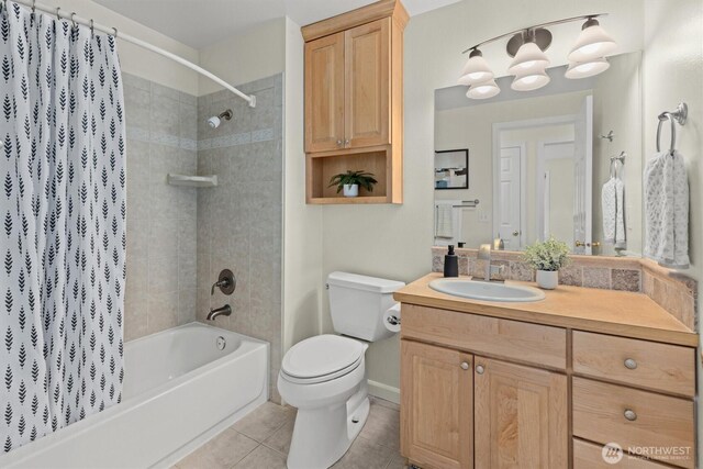 19203 Whitman Ave N, Shoreline, WA 98133 - bathroom with tile patterned flooring, shower / bath combination with curtain, vanity, and toilet