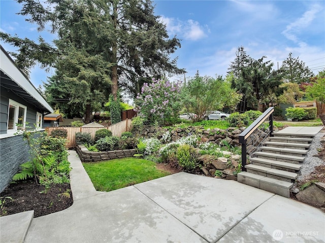 16112 Densmore Ave N, Shoreline, WA 98133 - view of yard with a patio and stairway