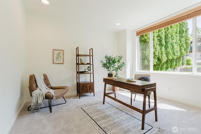 2921 Haggin St, Bellingham, WA 98226 - home office with light colored carpet, baseboards, and recessed lighting