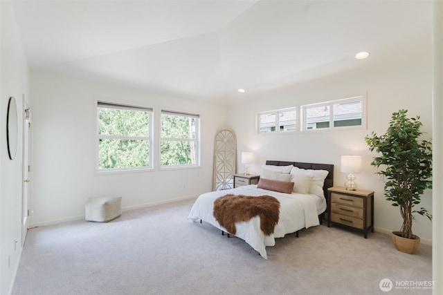 2921 Haggin St, Bellingham, WA 98226 - bedroom with multiple windows, light carpet, baseboards, vaulted ceiling, and recessed lighting