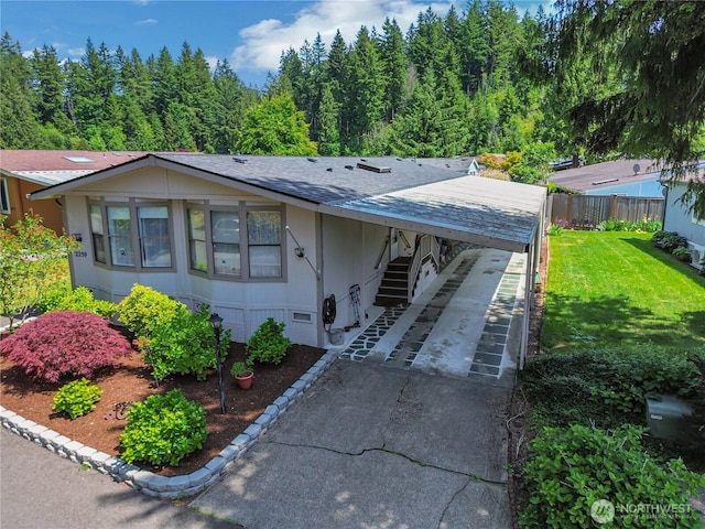 2259 Rincon Ave, Enumclaw, WA 98022 - view of front of home with stairs, a shingled roof, an attached carport, crawl space, and driveway
