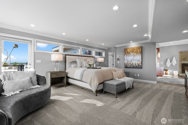 3404 Shorecliff Dr NE, Tacoma, WA 98422 - carpeted bedroom featuring ornamental molding, recessed lighting, baseboards, and access to outside