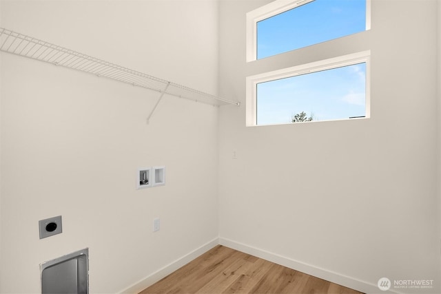 116 4th Ave S, Algona, WA 98001 - laundry room with electric dryer hookup, baseboards, washer hookup, and light wood-style flooring