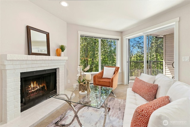 11309 NE 128th St Unit F302, Kirkland, WA 98034 - living area with a fireplace and recessed lighting
