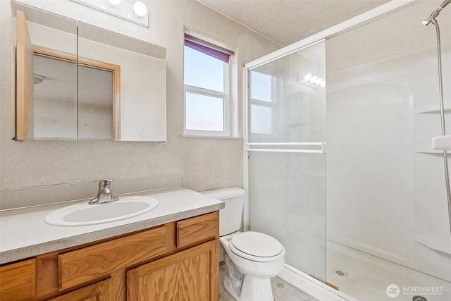 9445 181st Way SW, Rochester, WA 98579 - bathroom featuring a shower stall, vanity, and toilet