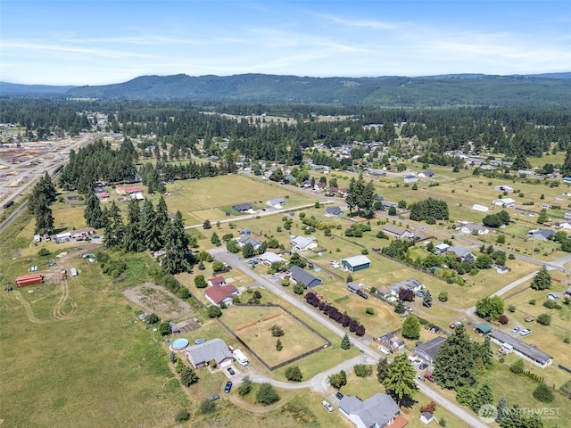 9445 181st Way SW, Rochester, WA 98579 - aerial view of property and surrounding area with mountains and a heavily wooded area