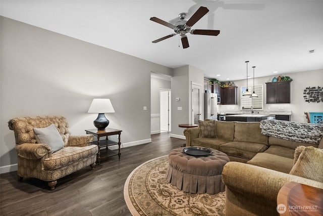 22412 SE 283rd St, Maple Valley, WA 98038 - living room with ceiling fan and dark wood-style floors