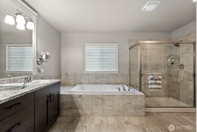 22412 SE 283rd St, Maple Valley, WA 98038 - full bathroom featuring vanity, a bath, and a shower stall