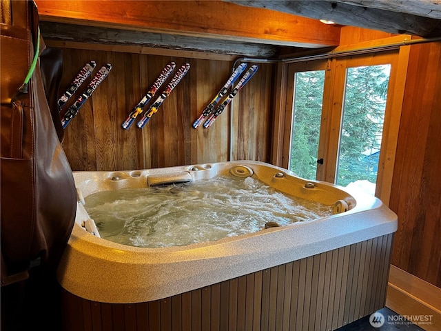 210 Gold Hill Rd, Enumclaw, WA 98022 - miscellaneous room with a hot tub and wooden walls