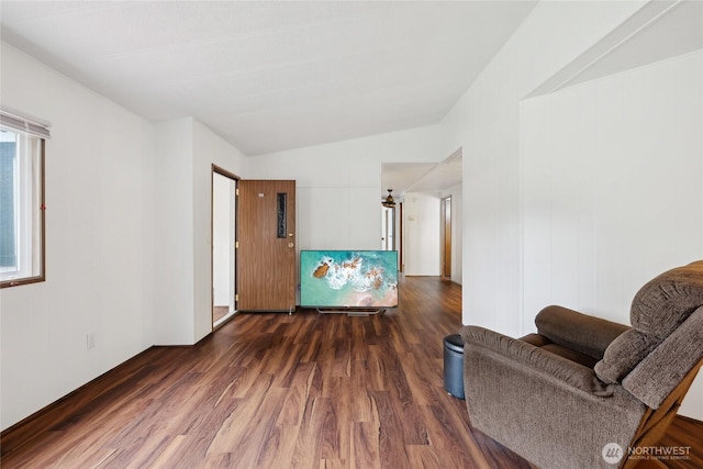35605 158th St SE, Sultan, WA 98294 - living area featuring dark wood-style floors and vaulted ceiling