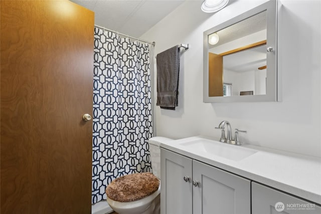 35605 158th St SE, Sultan, WA 98294 - bathroom featuring toilet, vanity, and a shower with curtain