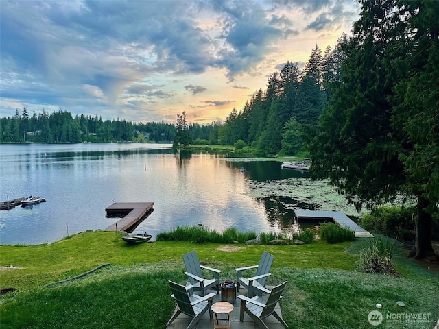 4902 Weber Rd, Snohomish, WA 98290 - water view featuring a floating dock and a fire pit