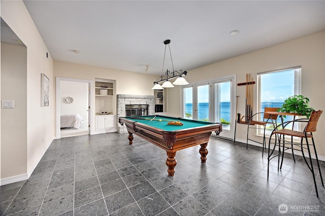 873 Olele Point Rd, Port Ludlow, WA 98365 - game room featuring built in features, baseboards, a fireplace, and pool table