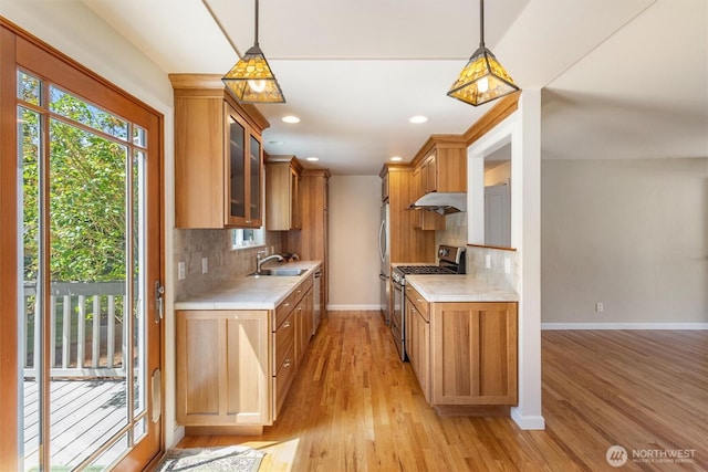 10502 240th Pl SW, Edmonds, WA 98020 - kitchen featuring appliances with stainless steel finishes, under cabinet range hood, light countertops, a sink, and recessed lighting