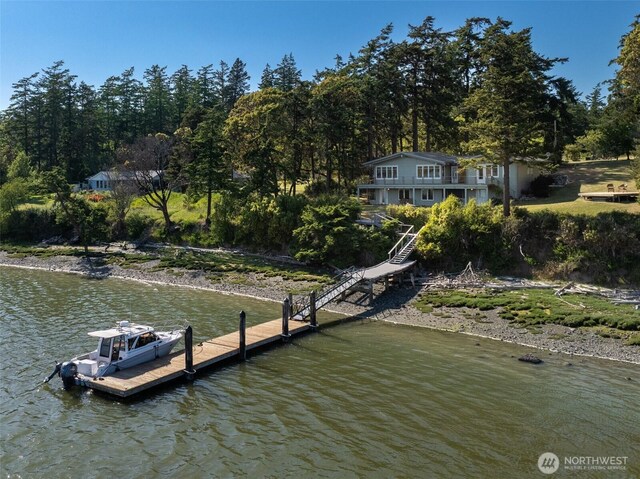 1794 Bayshore Rd, Lopez Island, WA 98261 - dock area featuring a water view and stairway