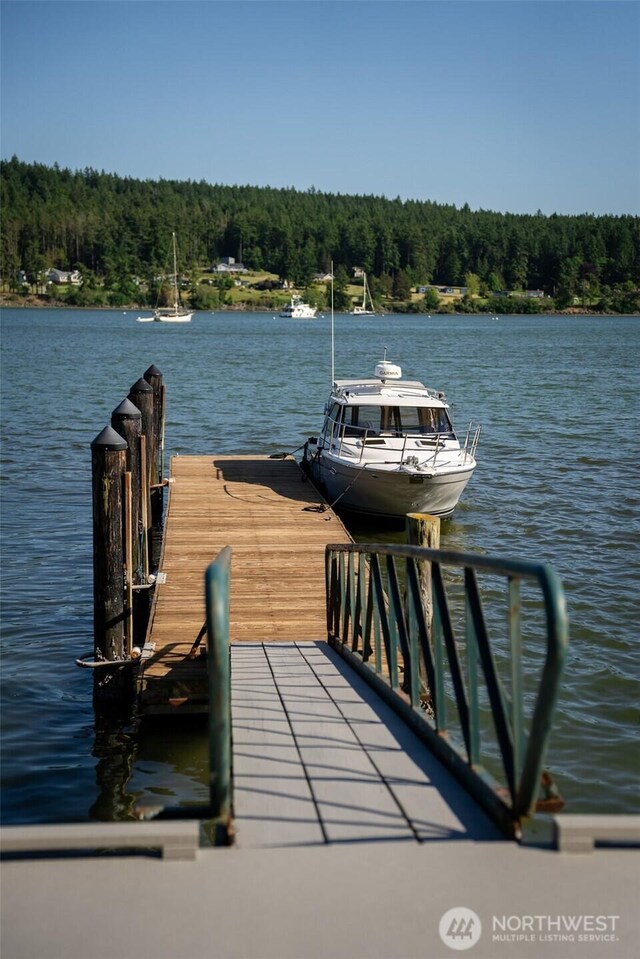 1794 Bayshore Rd, Lopez Island, WA 98261 - dock area featuring a wooded view and a water view