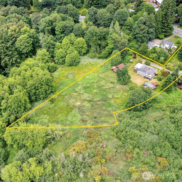 925 Front St S, Issaquah, WA 98027 - aerial overview of property's location with property parcel outlined and a heavily wooded area
