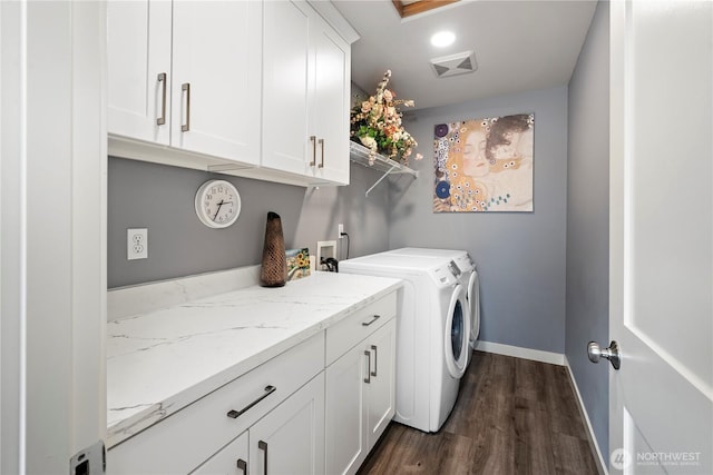 1314 N 182nd Pl, Shoreline, WA 98133 - laundry area featuring washer and dryer, cabinet space, dark wood-style floors, baseboards, and recessed lighting