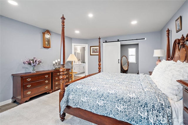 1314 N 182nd Pl, Shoreline, WA 98133 - bedroom with a barn door, recessed lighting, and ensuite bathroom
