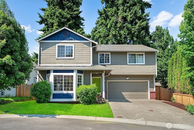 1314 N 182nd Pl, Shoreline, WA 98133 - view of front of home with an attached garage, concrete driveway, brick siding, and a shingled roof