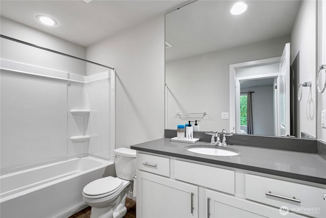 13421 Admiralty Way Unit A-2, Lynnwood, WA 98087 - bathroom with wood finished floors, vanity, bathing tub / shower combination, and recessed lighting