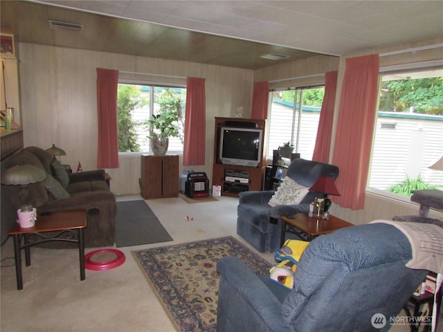 11622 Silver Lake Rd Unit 14, Everett, WA 98208 - living room with wood walls and carpet floors