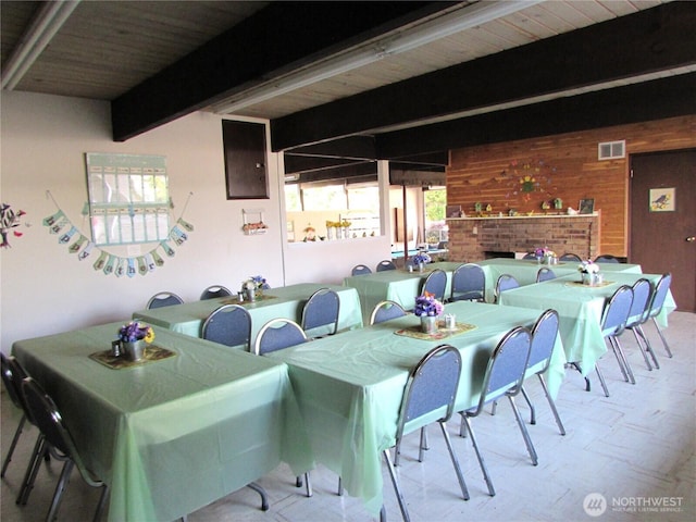 11622 Silver Lake Rd Unit 14, Everett, WA 98208 - dining space with beamed ceiling and wood walls