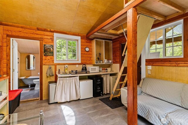 60018 Index Galena Rd, Sultan, WA 98294 - bar featuring wooden walls, white microwave, and wood ceiling