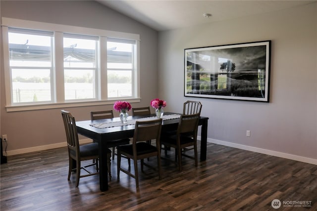 6354 Murray Way NE, Moses Lake, WA 98837 - dining room with dark wood-type flooring, lofted ceiling, and baseboards
