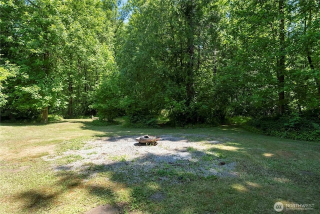 1902 Tellkamp Rd NE, Olympia, WA 98506 - view of green lawn featuring an outdoor fire pit and a view of trees