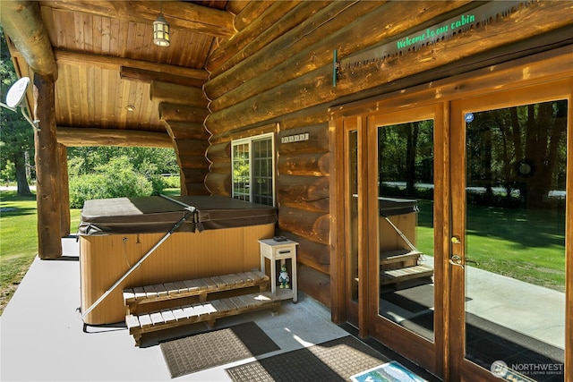 18680 US Highway 2, Lake Wenatchee, WA 98826 - doorway to outside with rustic walls, wooden ceiling, and plenty of natural light