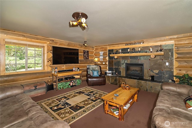18680 US Highway 2, Lake Wenatchee, WA 98826 - living area with log walls and a fireplace