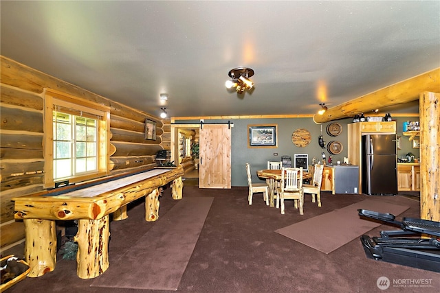 18680 US Highway 2, Lake Wenatchee, WA 98826 - game room with rustic walls, a barn door, carpet flooring, and baseboards