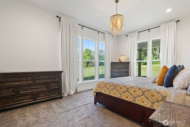 19428 NE 259th St S, Battle Ground, WA 98604 - bedroom featuring light carpet, a chandelier, and recessed lighting
