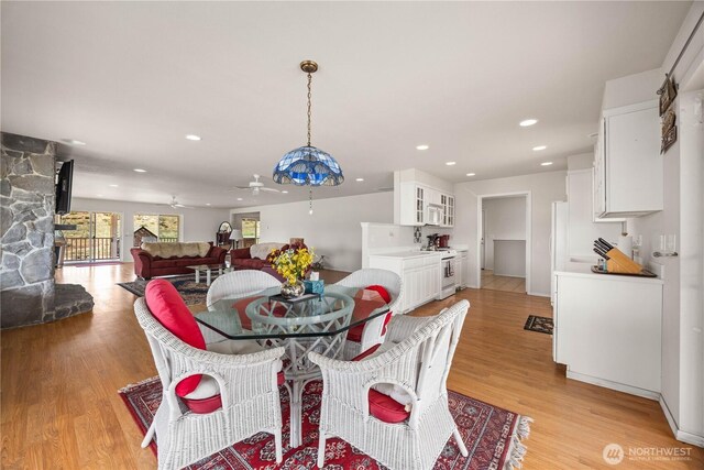 29 Barn Dance Dr, Pateros, WA 98846 - dining area with light wood-style flooring, recessed lighting, and ceiling fan