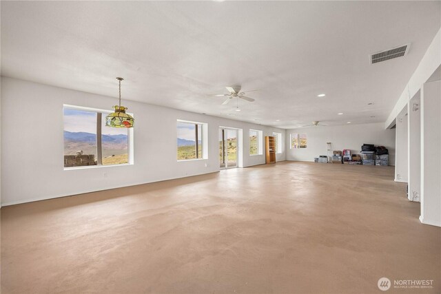 29 Barn Dance Dr, Pateros, WA 98846 - unfurnished living room featuring ceiling fan, recessed lighting, and concrete flooring
