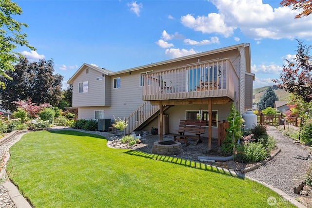 1600 Brandi Ct, Wenatchee, WA 98801 - rear view of house featuring stairway, a wooden deck, and central AC unit