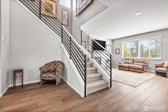 2207 115th Dr SE, Lake Stevens, WA 98258 - stairway featuring wood finished floors and recessed lighting